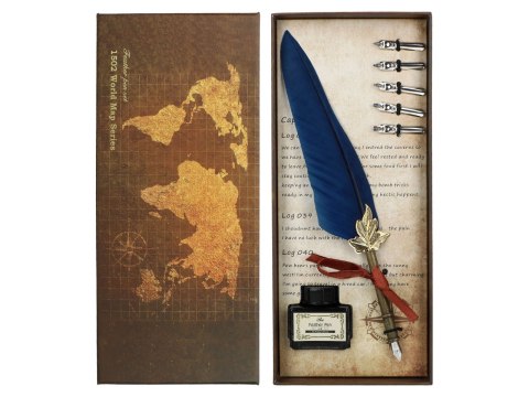 Zestaw piśmienniczy - Pióro z wymiennymi stalówkami i atramentem (mix 4 kolorów)