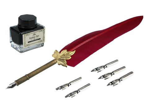 Zestaw piśmienniczy - Pióro z wymiennymi stalówkami i atramentem (mix 4 kolorów)