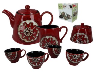 Serwis - czajnik i 4 filiżanki ze spodkami oraz mlecznik i cukiernica