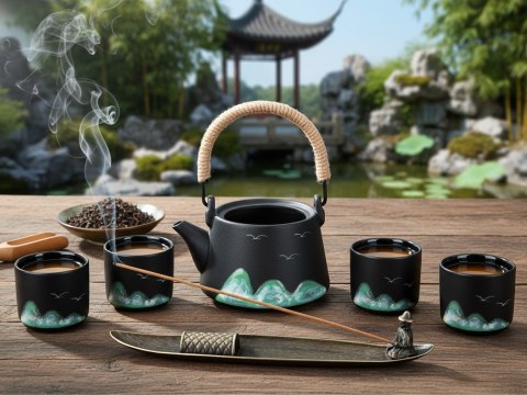 Zestaw do herbaty dla 4 osób+ kadzidełka