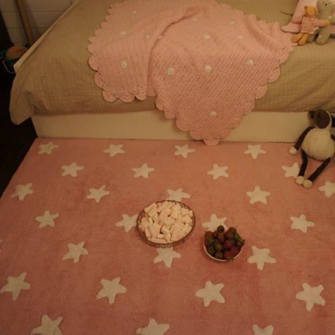 Lorena Canals Dywan bawełniany Pink Stars White 120 x 160 cm