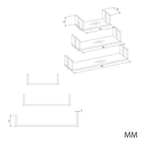 Regał Ścienny Wiszący MOBI 3P DĄB SONOMA