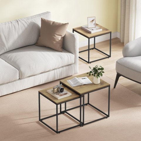 Stolik kawowy kwadrat 2szt - dąb / nogi czarne