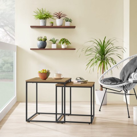 Stolik kawowy kwadrat 2szt - dąb / nogi czarne