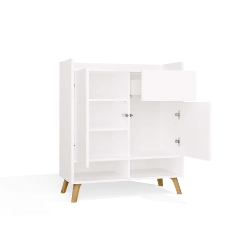 Komoda COLIN Szafka 2 Drzwi 1 Szuflada Z Nóżkami BIAŁY