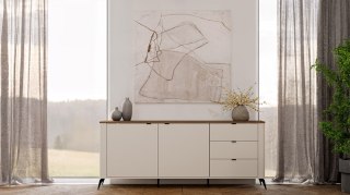 Komoda CORDOBA 2D3S Kaszmir Beż Dąb Castello Szafka 3 Szuflady Cichy Domyk