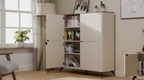 Komoda CORDOBA 4D Kaszmir Beż Dąb Castello Szafka 4 Drzwi 8 Półek Salon