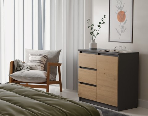 Komoda Malwa 1D3S ANTRACYT DĄB ARTISAN