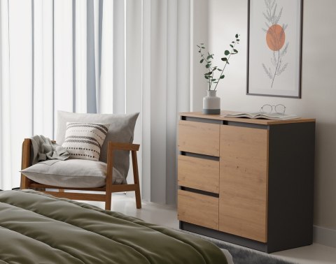 Komoda Malwa 1D3S/BA ANTRACYT DĄB ARTISAN