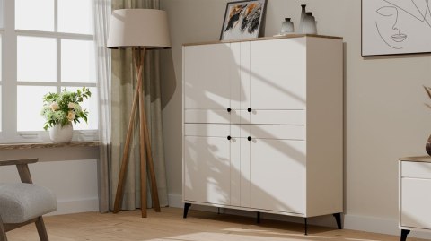 Komoda POINT 4D Kaszmir Beż Dąb Castello Szafka 4 Drzwi 8 Półek Do Salonu
