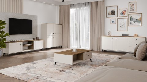 Komoda POINT 4D Kaszmir Beż Dąb Castello Szafka 4 Drzwi 8 Półek Do Salonu