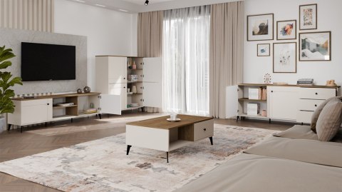 Komoda POINT 4D Kaszmir Beż Dąb Castello Szafka 4 Drzwi 8 Półek Do Salonu