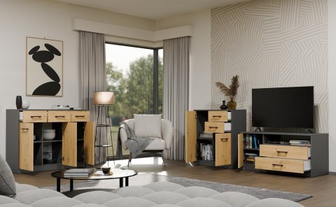 Komoda SIMPLO 3D3S Szafka 3 Szuflady 3 Drzwi ANTRACYT DĄB ARTISAN