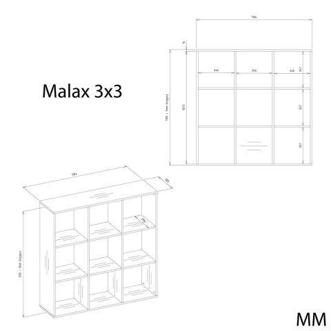 REGAŁ MALAX 3x3 H DĄB ARTISAN ZABUDOWANY TYŁ HDF PÓŁKI 110x110 CM