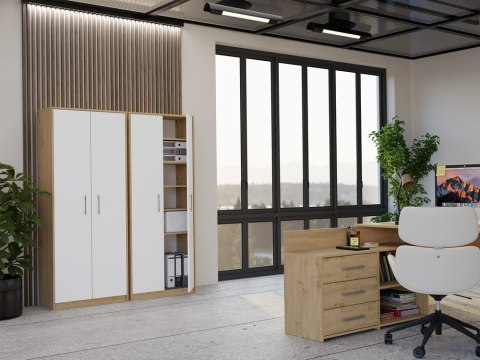 Regał Biurowy OLIV 2D 2 Drzwi Do Biura Do Gabinetu Salonu DĄB ARTISAN BIEL