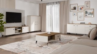 Stolik Kawowy Ława POINT 2S 110 Kaszmir Beż Dąb Castello 2 Szuflady Do Salonu