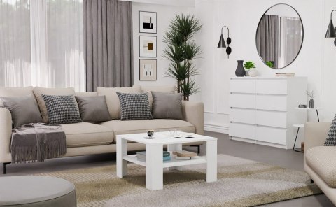 Stolik Kawowy Z Półką Pod Blatem SQUARE BIAŁY Ława Do Salonu Pokoju