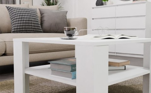 Stolik Kawowy Z Półką Pod Blatem SQUARE BIAŁY Ława Do Salonu Pokoju