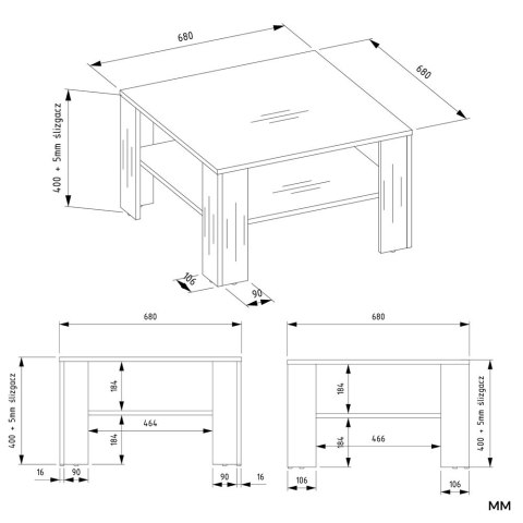 Stolik Kawowy Z Półką Pod Blatem SQUARE BIAŁY Ława Do Salonu Pokoju