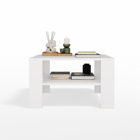 Stolik Kawowy Z Półką Pod Blatem SQUARE BIAŁY Ława Do Salonu Pokoju