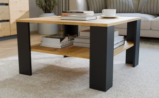 Stolik Kawowy Z Półką Pod Blatem SQUARE DĄB ARTISAN CZARNY Ława Do Salonu Pokoju