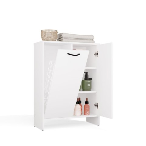 Szafka Łazienkowa NINA 1K1D BIAŁA Regał Słupek 1 Kosz Na Pranie 3 Półki Do Łazienki