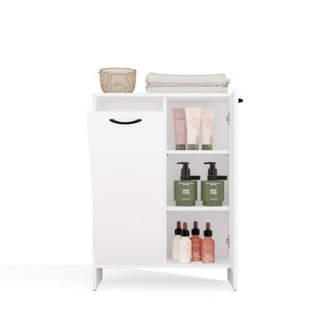 Szafka Łazienkowa NINA 1K1D BIAŁA Regał Słupek 1 Kosz Na Pranie 3 Półki Do Łazienki