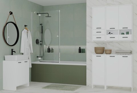 Szafka Łazienkowa Wisząca NINA W2D2P2S BIAŁY Regał 2 Drzwi 8 Półek 2 Szuflady