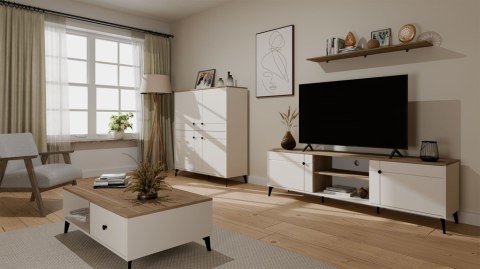 Szafka RTV POINT 2D Kaszmir Beż Dąb Castello Szafka Pod TV 2 Drzwi