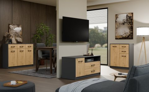 Szafka RTV SIMPLO 1D2S Stolik TV 2 Szuflady 1 Drzwi ANTRACYT DĄB ARTISAN