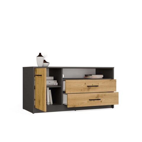 Szafka RTV SIMPLO 1D2S Stolik TV 2 Szuflady 1 Drzwi ANTRACYT DĄB ARTISAN