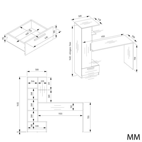 Zestaw Biurko + Regał COSMO DĄB ARTISAN