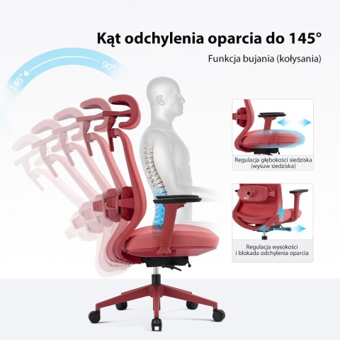 Fotel biurowy ergonomiczny ANGEL fizjO czerwony z funkcją masażu