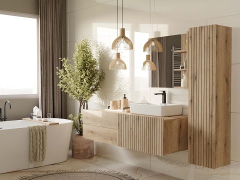 SZAFKA ŁAZIENKOWA WISZĄCA SŁUPEK REGAŁ TIGO 1D DĄB EVOKE RYFLOWANY FRONT