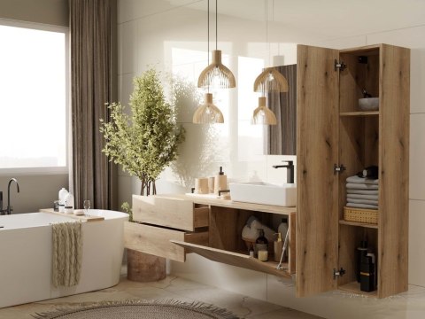 SZAFKA ŁAZIENKOWA WISZĄCA SŁUPEK REGAŁ TIGO 1D DĄB EVOKE RYFLOWANY FRONT