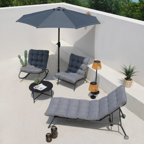 Fotel Bujany VIBE Ogrodowy z Poduszką Stalowy Czarny Szary 115 Cm