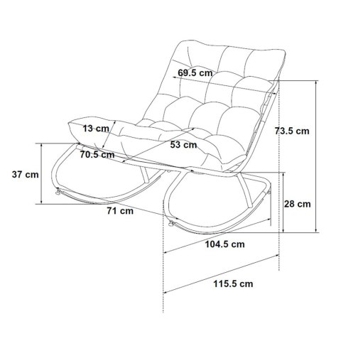 Fotel Bujany VIBE Ogrodowy z Poduszką Stalowy Czarny Szary 115 Cm