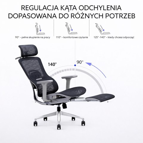Fotel ergonomiczny ANGEL biurowy obrotowy Homer Czarno-Szary