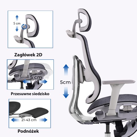 Fotel ergonomiczny ANGEL biurowy obrotowy Homer Czarno-Szary