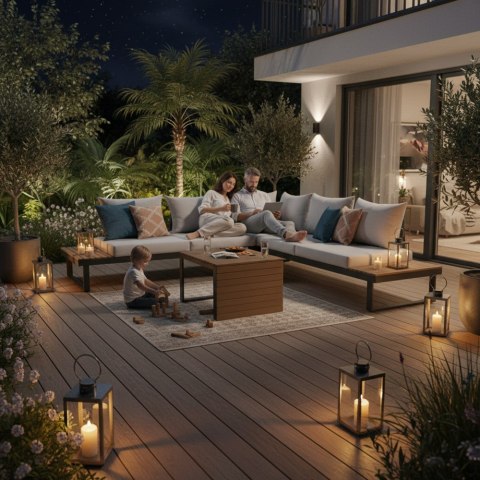 Zestaw Mebli Ogrodowych MARBELLA z Sofą Narożnikiem i Stolikiem SZARY