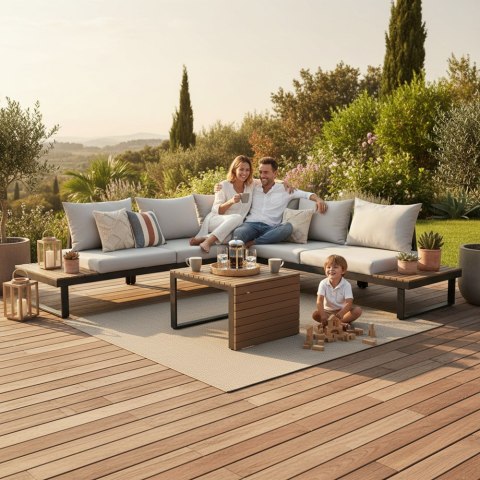 Zestaw Mebli Ogrodowych MARBELLA z Sofą Narożnikiem i Stolikiem SZARY