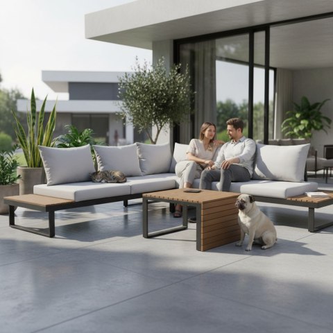 Zestaw Mebli Ogrodowych MARBELLA z Sofą Narożnikiem i Stolikiem SZARY