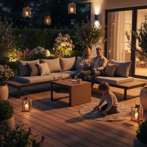 Zestaw Mebli Ogrodowych MARBELLA z Sofą Narożnikiem i Stolikiem SZARY