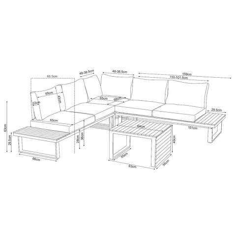 Zestaw Mebli Ogrodowych MARBELLA z Sofą Narożnikiem i Stolikiem SZARY