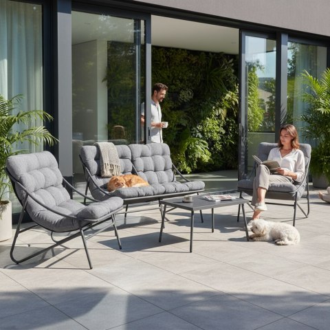 Zestaw Mebli Ogrodowych VIBE 4 Częściowy Fotele Sofa Stolik SZARY