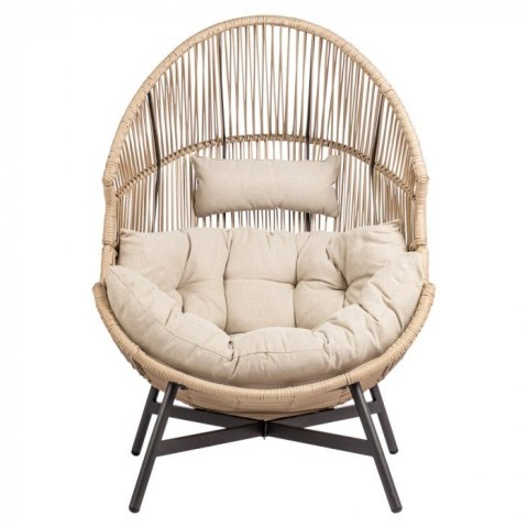 Fotel HOLAND Ogrodowy z Poduszką Rattanowy Stalowy 142 cm BEŻOWY