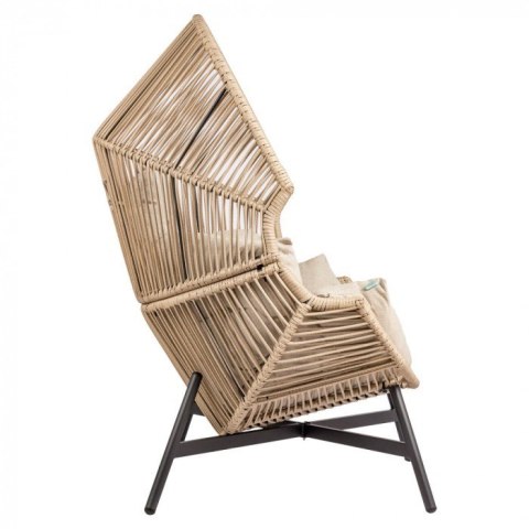 Fotel HOLAND Ogrodowy z Poduszką Rattanowy Stalowy 142 cm BEŻOWY