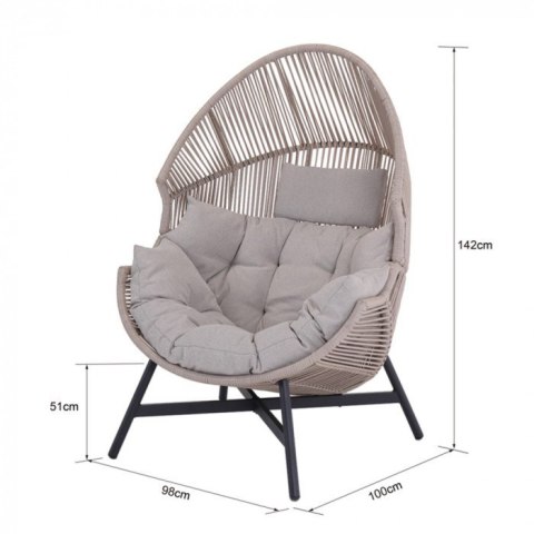 Fotel HOLAND Ogrodowy z Poduszką Rattanowy Stalowy 142 cm BEŻOWY