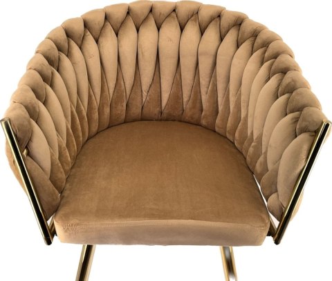 Krzesło plecione Lugano fotel TRECCIA SAND VELVET GOLD