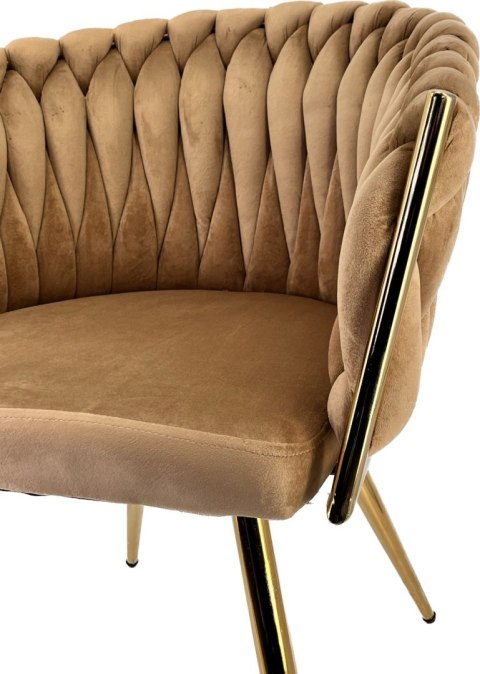 Krzesło plecione Lugano fotel TRECCIA SAND VELVET GOLD